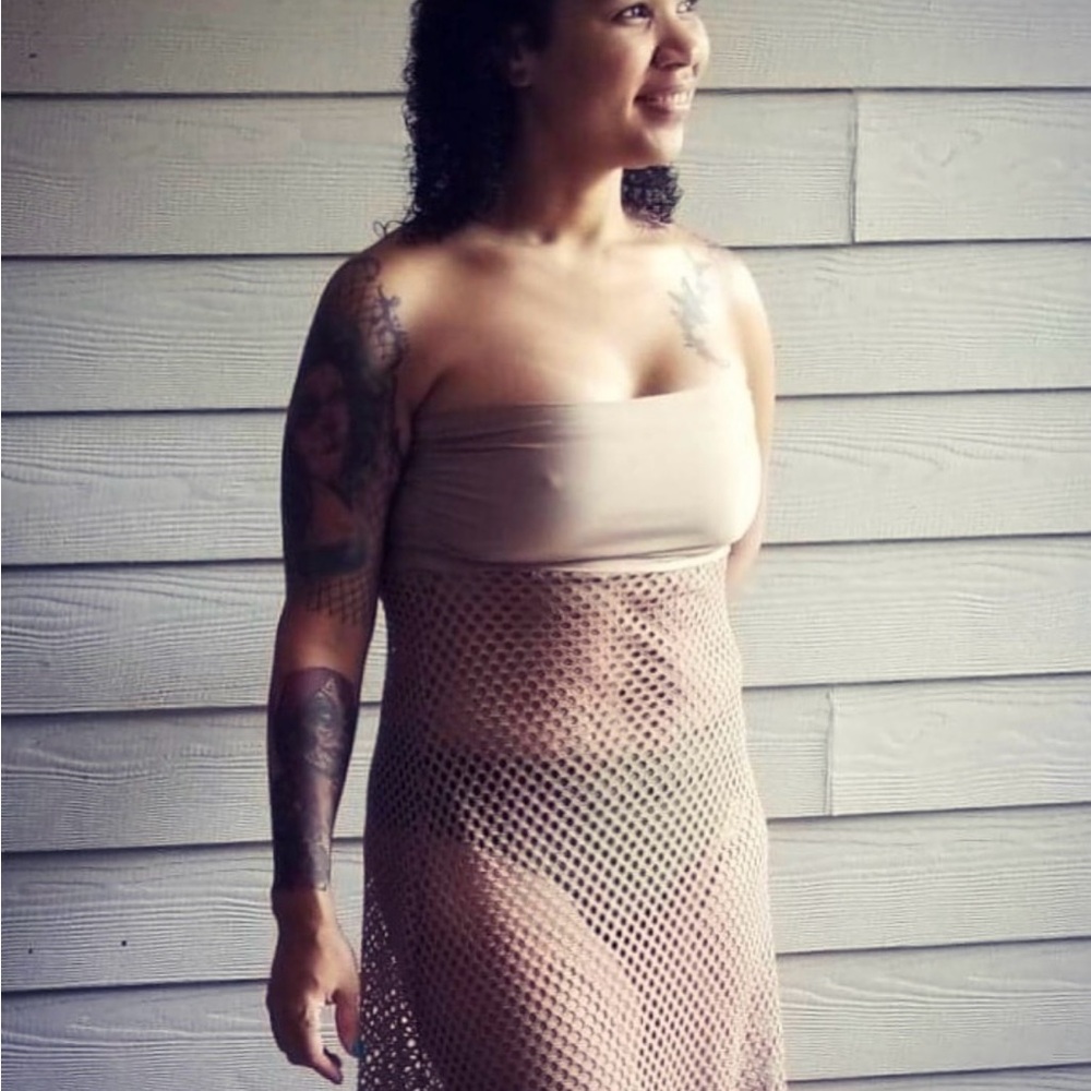 Beige/tan mesh cover-up